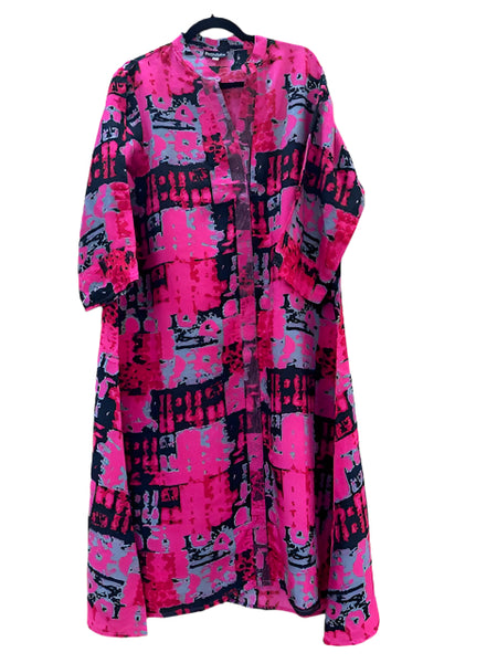 Silk Dress#Red_Pink_Black_Abstract