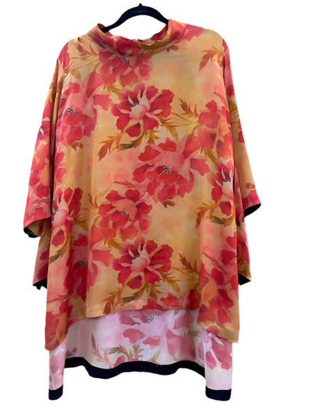 Silk Tunic #Layla_Golden_Red_Flowers
