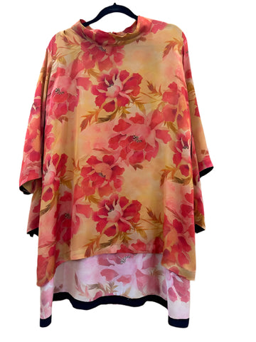 Silk Tunic #Layla_Golden_Red_Flowers