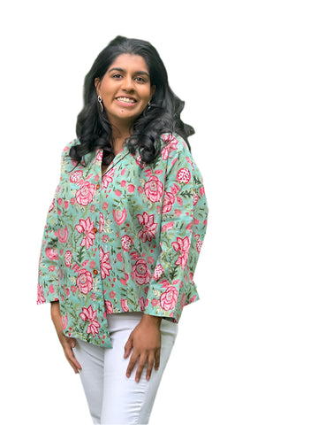 Mystic Shirt #Aqua_Pink_Red_Flower