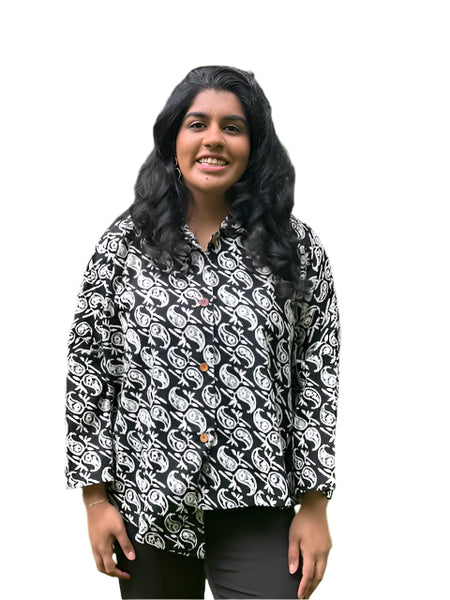 Mystic Shirt #Cotton_Black_White_Paisley XL