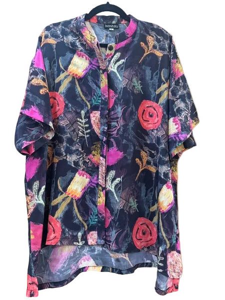 Mystic Shirt #Swing_Black_Abstract_Roses_Small/Medium