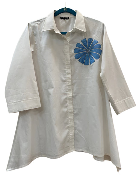 Silk Tunic #Talia_White_Blue_Flower