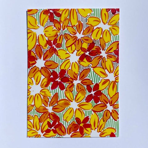 Hand Painted Mint Stripe Yellow Flower