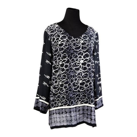 Silk Tunic #132 Black Ivory Gray