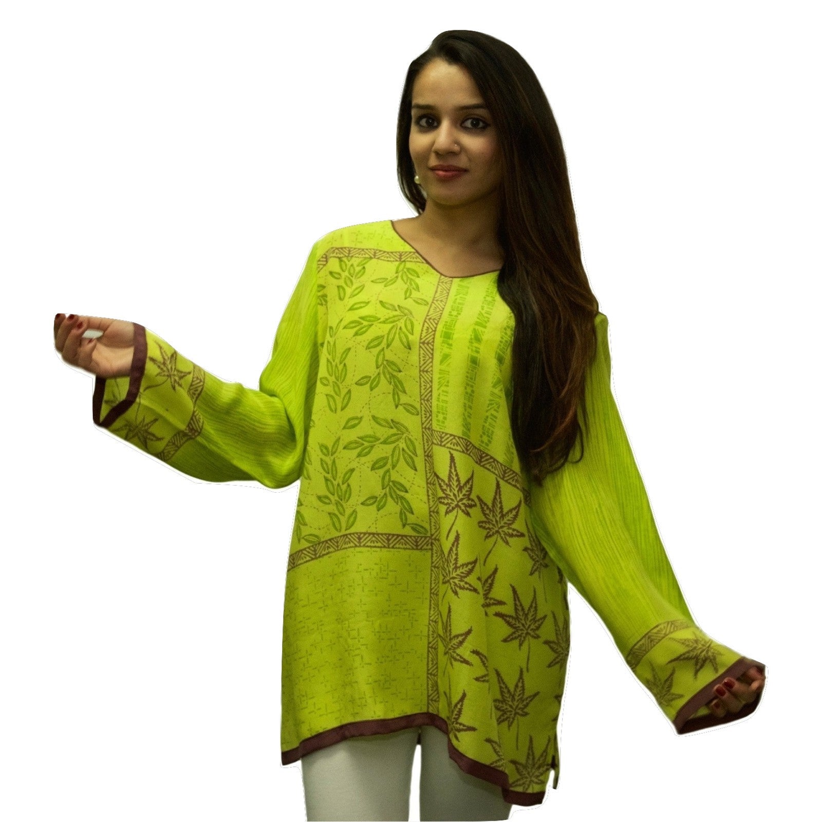 Unique hand block printed tunics on silk crepe Harshita Silk