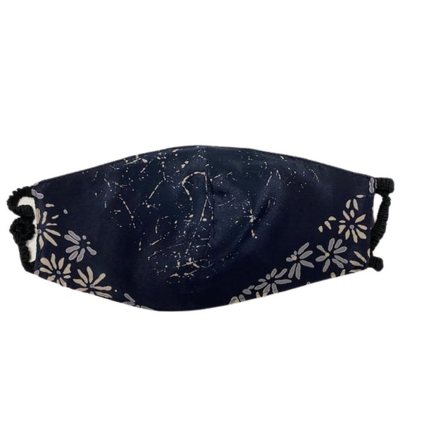 Elastic Mask in Black/Ivory Garden Fresco