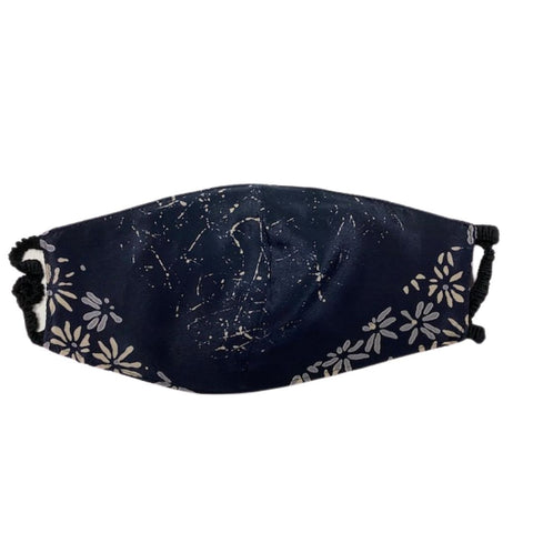 Elastic Mask in Black/Ivory Garden Fresco