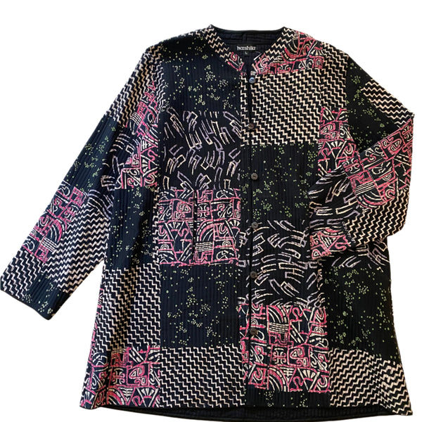 Quilted Silk Vest #38 Black/Coral/Lime