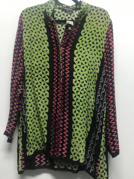 Long Shirt Black/Coral/Lime Geometric